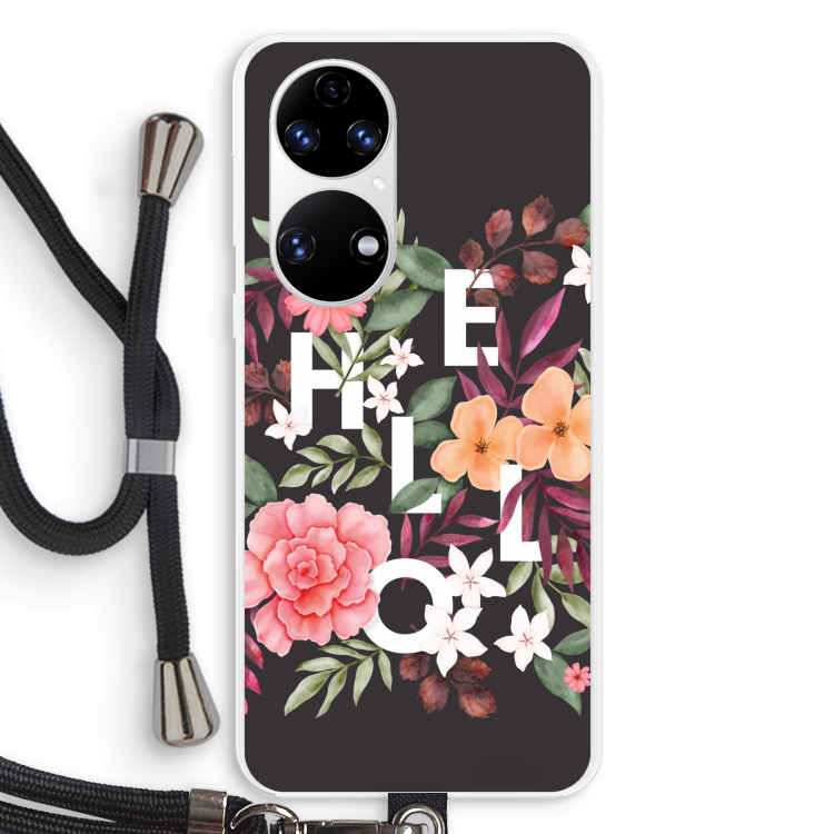 Hello in flowers: Huawei P50 Transparant Hoesje met koord