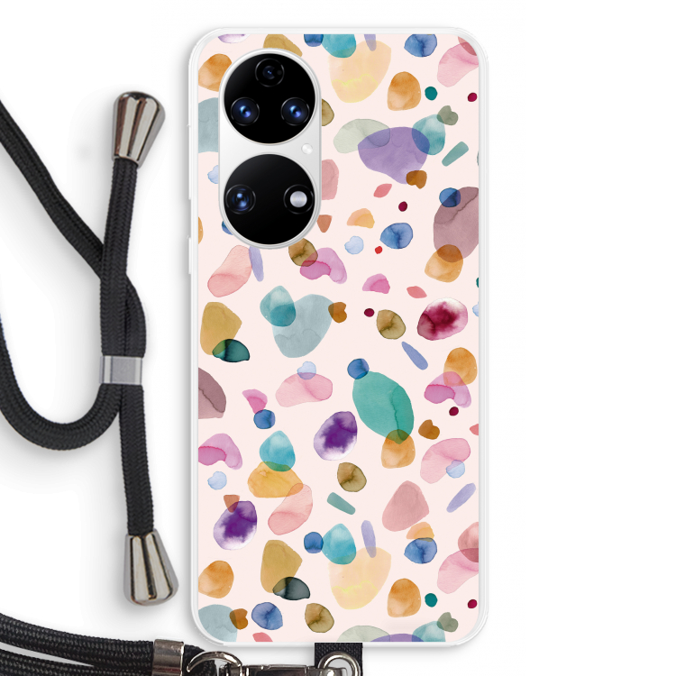 Terrazzo Memphis Pink: Huawei P50 Transparant Hoesje met koord