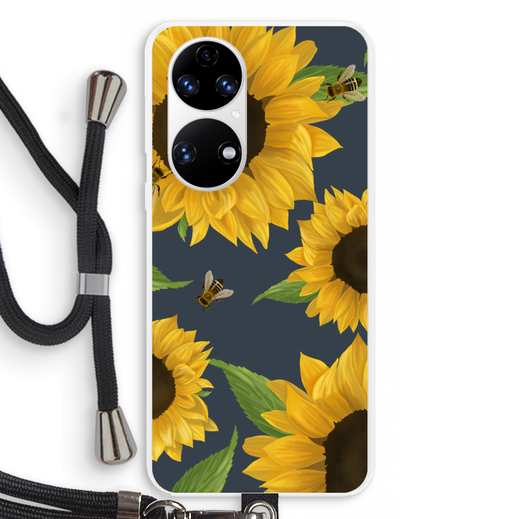 Sunflower and bees: Huawei P50 Transparant Hoesje met koord