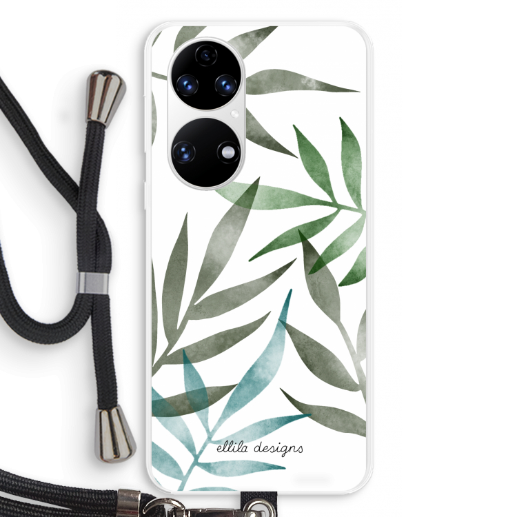 Tropical watercolor leaves: Huawei P50 Transparant Hoesje met koord