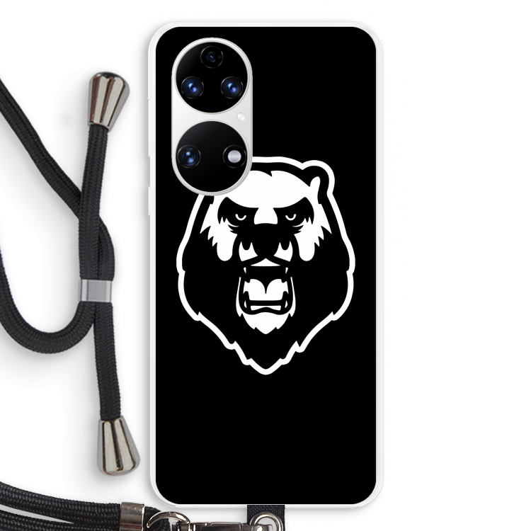 Angry Bear (black): Huawei P50 Transparant Hoesje met koord