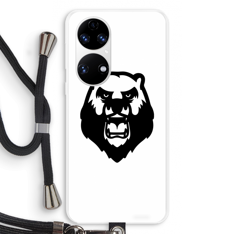 Angry Bear (white): Huawei P50 Transparant Hoesje met koord