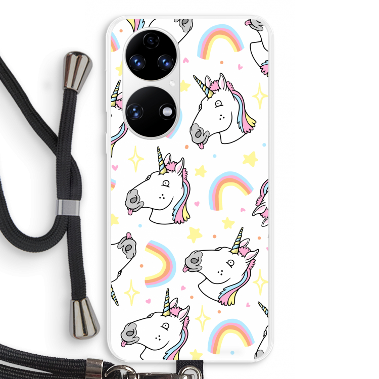 Rainbow Unicorn: Huawei P50 Transparant Hoesje met koord