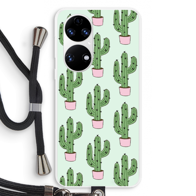 Cactus Lover: Huawei P50 Transparant Hoesje met koord