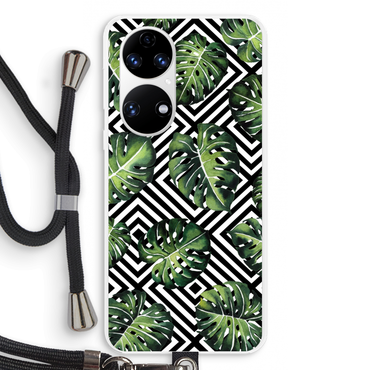 Geometrische jungle: Huawei P50 Transparant Hoesje met koord