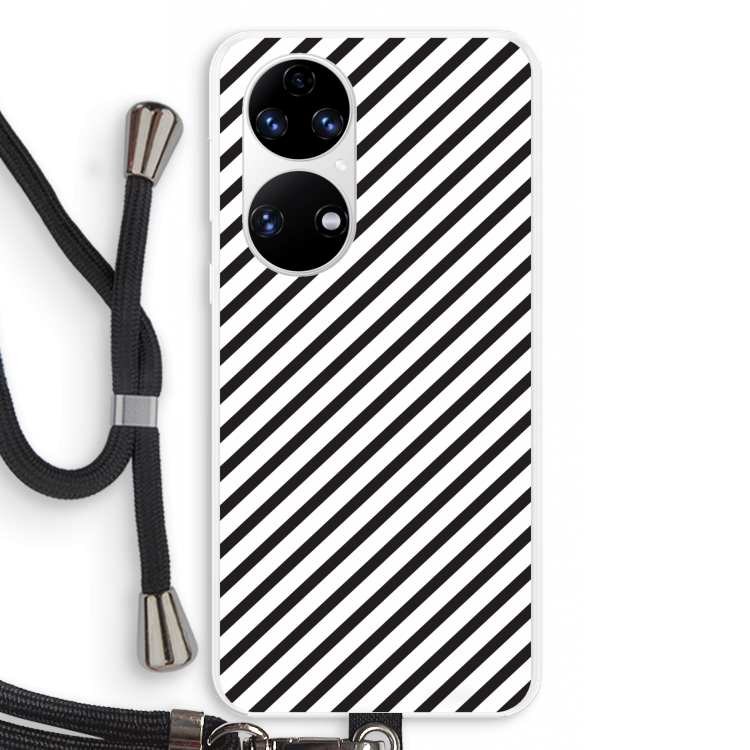 Strepen zwart-wit: Huawei P50 Transparant Hoesje met koord