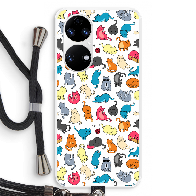 Kleurrijke katten: Huawei P50 Transparant Hoesje met koord