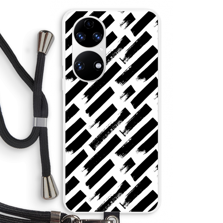 Zwarte vegen: Huawei P50 Transparant Hoesje met koord
