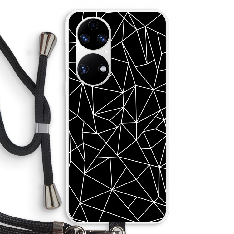 Geometrische lijnen wit: Huawei P50 Transparant Hoesje met koord
