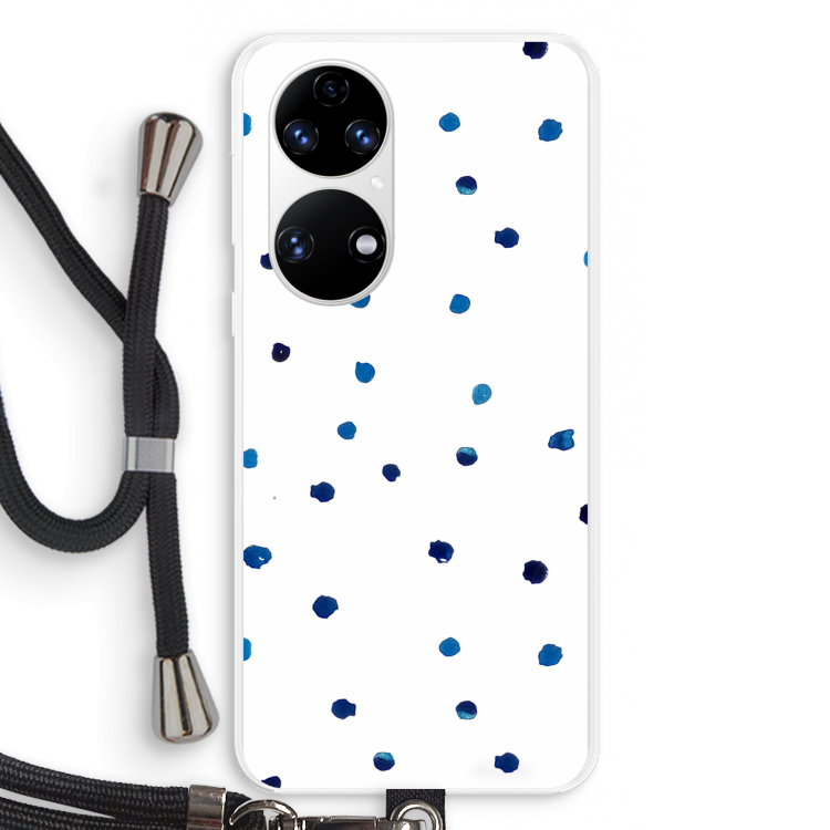 Blauwe stippen: Huawei P50 Transparant Hoesje met koord