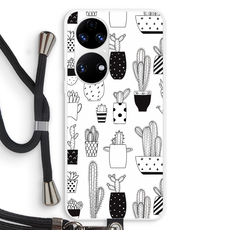 Cactusmotief: Huawei P50 Transparant Hoesje met koord