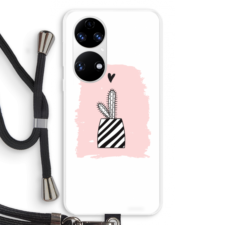 Zwart-wit cactus: Huawei P50 Transparant Hoesje met koord