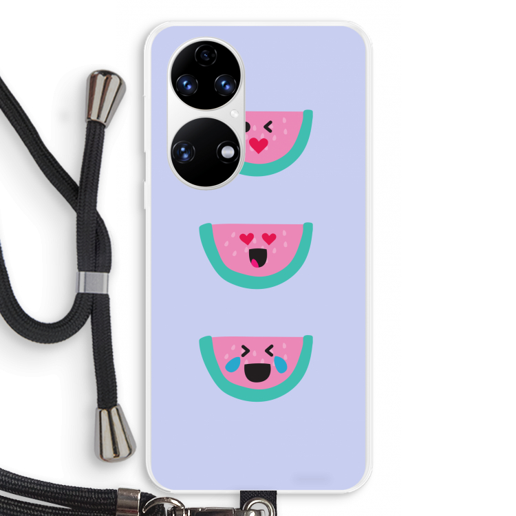 Smiley watermeloen: Huawei P50 Transparant Hoesje met koord