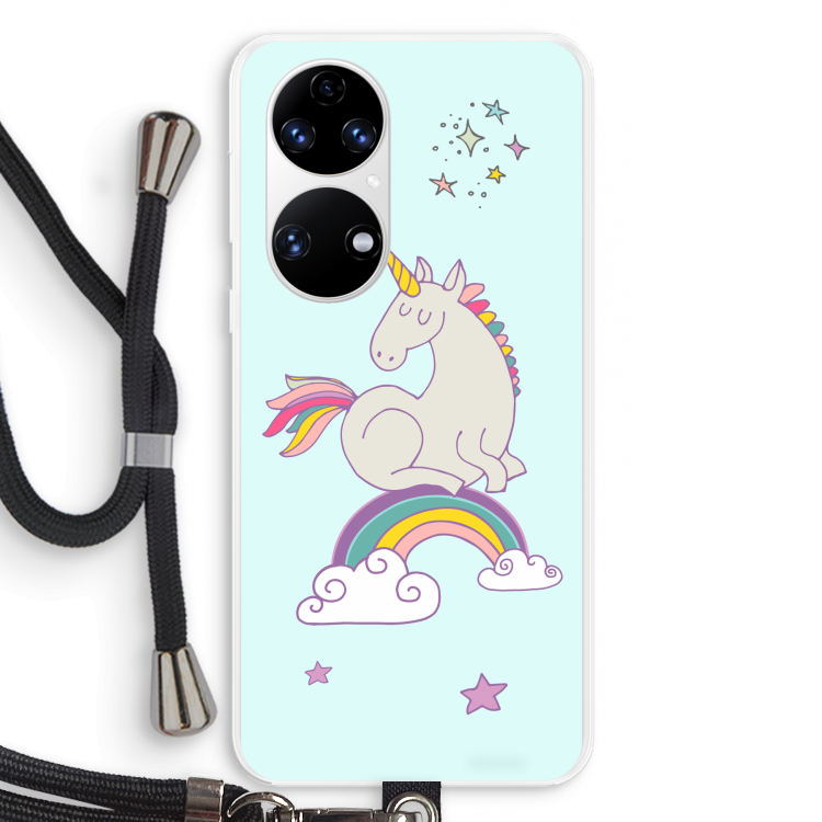 Regenboog eenhoorn: Huawei P50 Transparant Hoesje met koord