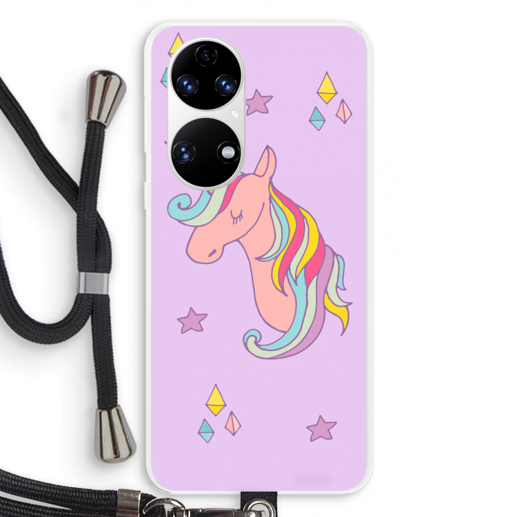 Roze eenhoorn: Huawei P50 Transparant Hoesje met koord