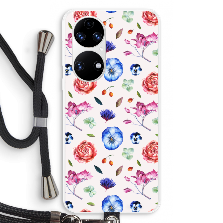 Bloemetjes: Huawei P50 Transparant Hoesje met koord