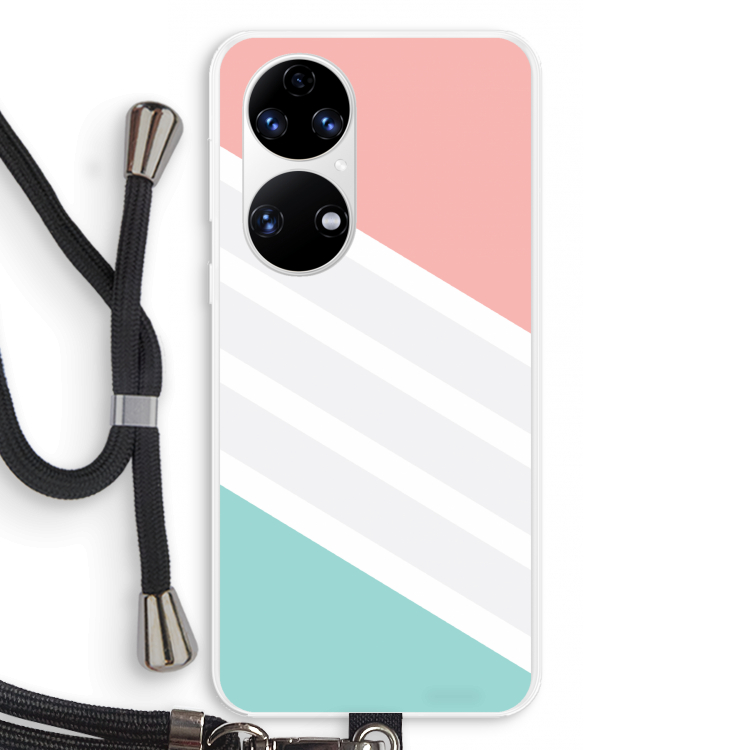 Strepen pastel: Huawei P50 Transparant Hoesje met koord