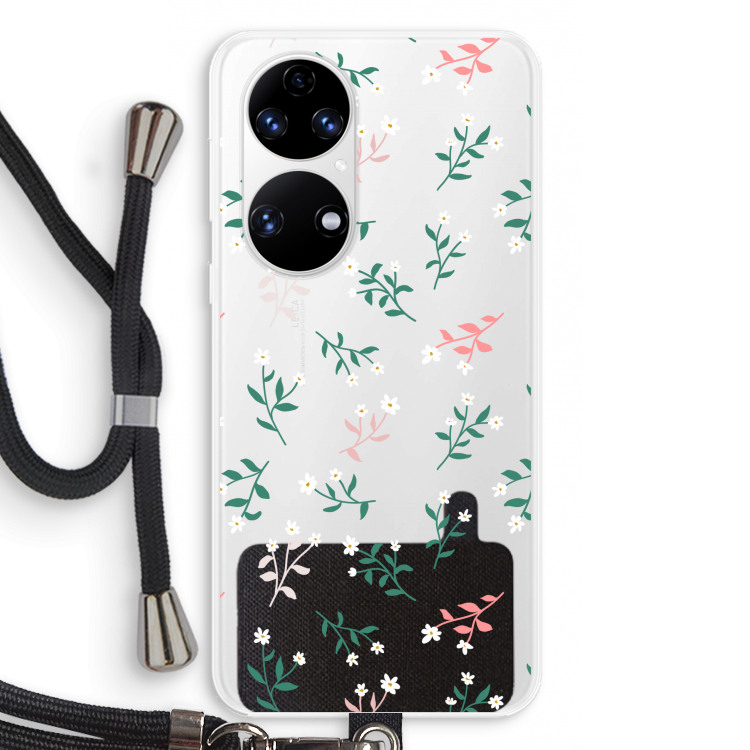 Small white flowers: Huawei P50 Transparant Hoesje met koord