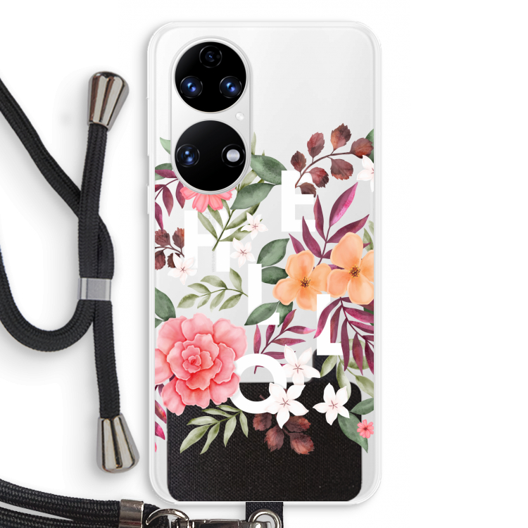 Hello in flowers: Huawei P50 Transparant Hoesje met koord