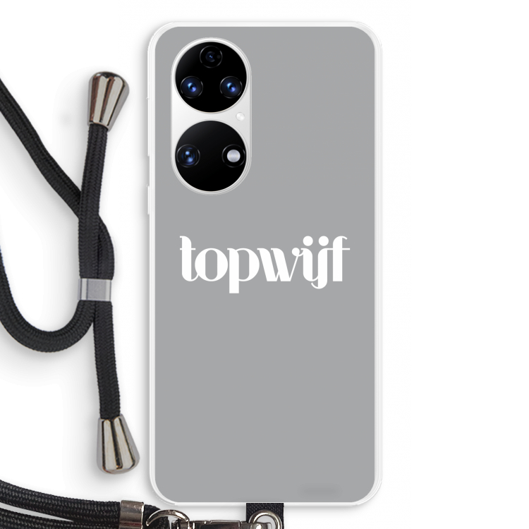 Topwijf Grijs Wit: Huawei P50 Transparant Hoesje met koord