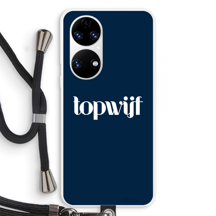 Topwijf Navy: Huawei P50 Transparant Hoesje met koord