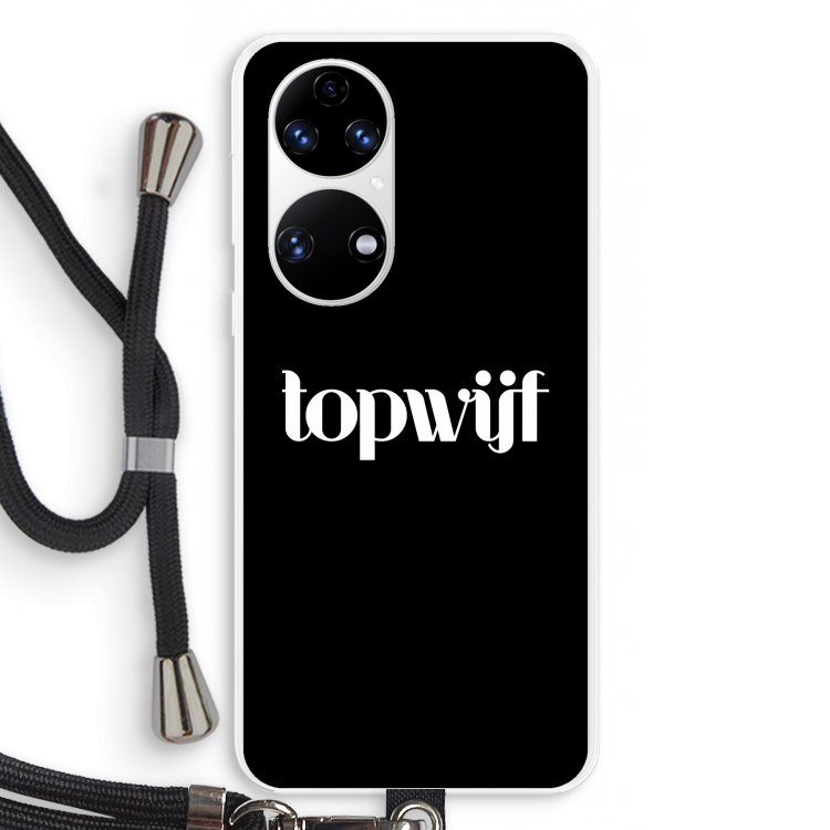 Topwijf Zwart: Huawei P50 Transparant Hoesje met koord