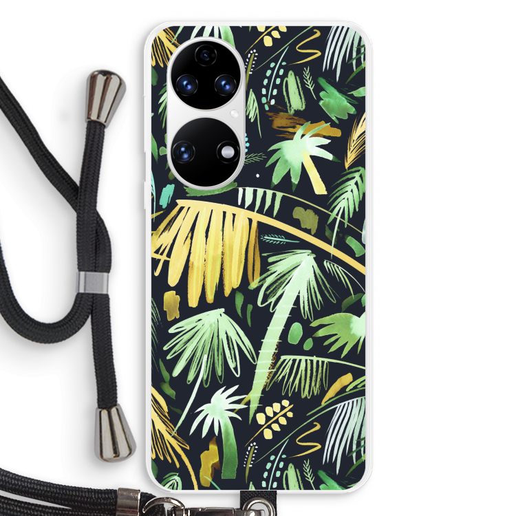 Tropical Palms Dark: Huawei P50 Transparant Hoesje met koord