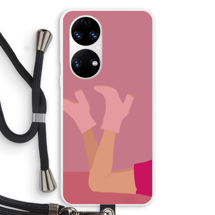 Pink boots: Huawei P50 Transparant Hoesje met koord
