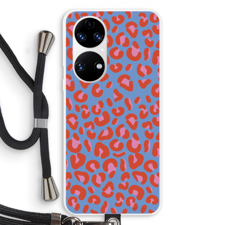 Leopard blue: Huawei P50 Transparant Hoesje met koord