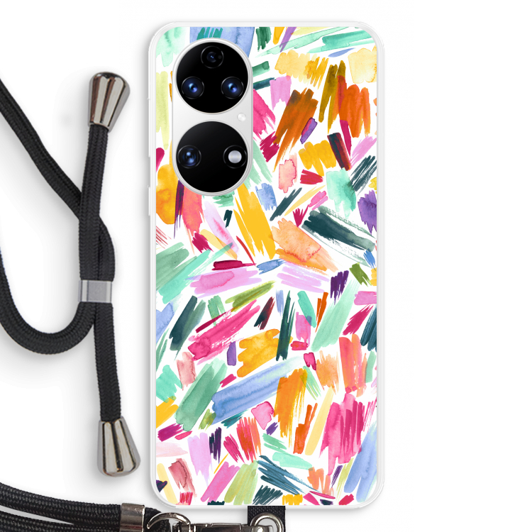 Watercolor Brushstrokes: Huawei P50 Transparant Hoesje met koord