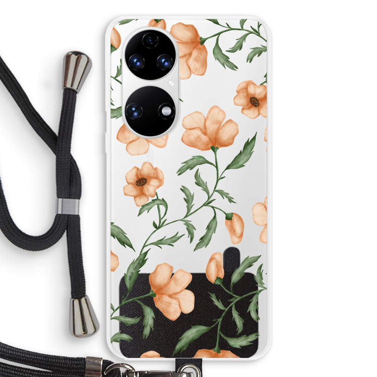 Peachy flowers: Huawei P50 Transparant Hoesje met koord