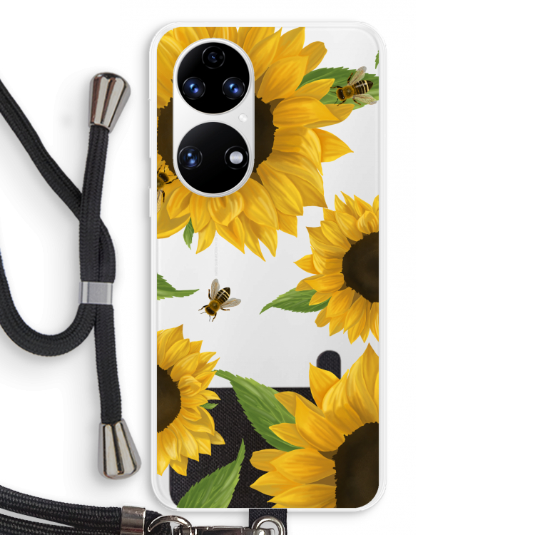 Sunflower and bees: Huawei P50 Transparant Hoesje met koord