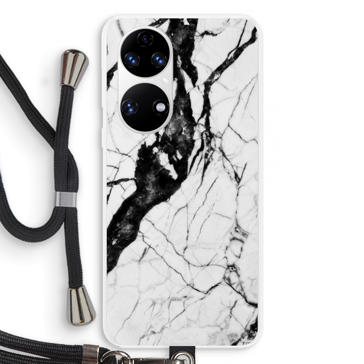 Witte marmer 2: Huawei P50 Transparant Hoesje met koord