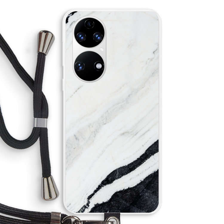 Elegante marmer: Huawei P50 Transparant Hoesje met koord