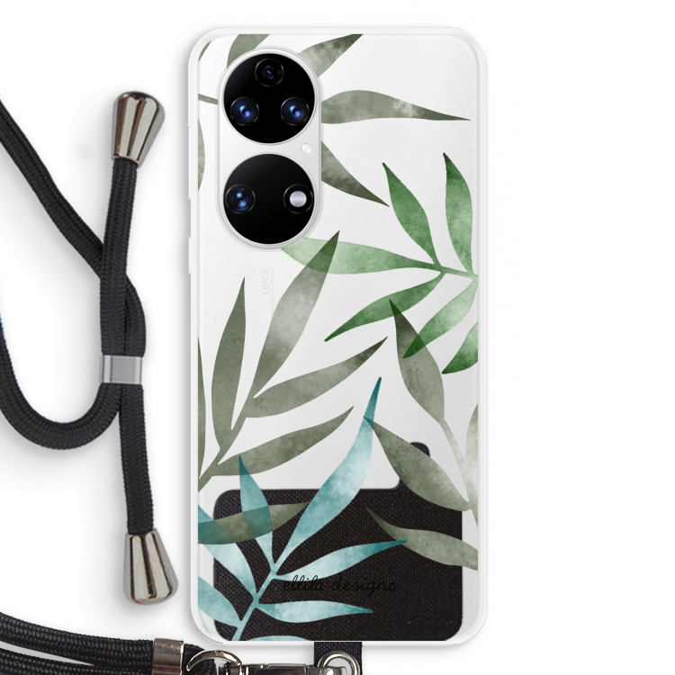 Tropical watercolor leaves: Huawei P50 Transparant Hoesje met koord