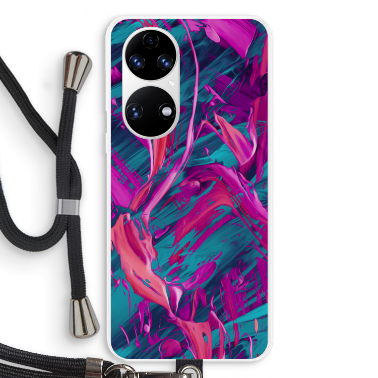 Pink Clouds: Huawei P50 Transparant Hoesje met koord