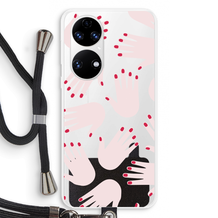 Hands pink: Huawei P50 Transparant Hoesje met koord