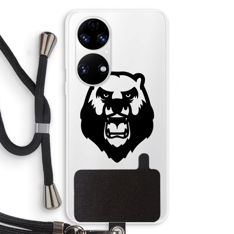 Angry Bear (black): Huawei P50 Transparant Hoesje met koord