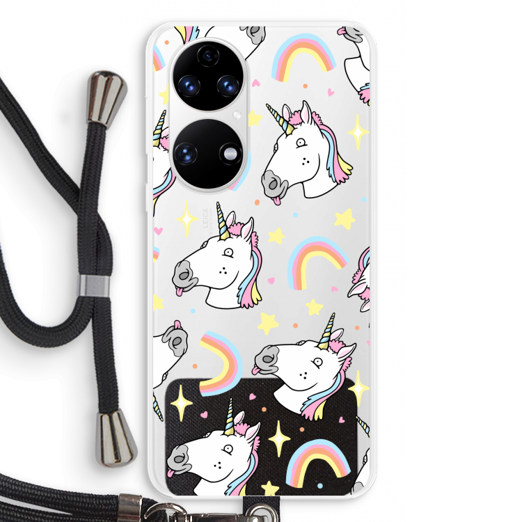 Rainbow Unicorn: Huawei P50 Transparant Hoesje met koord