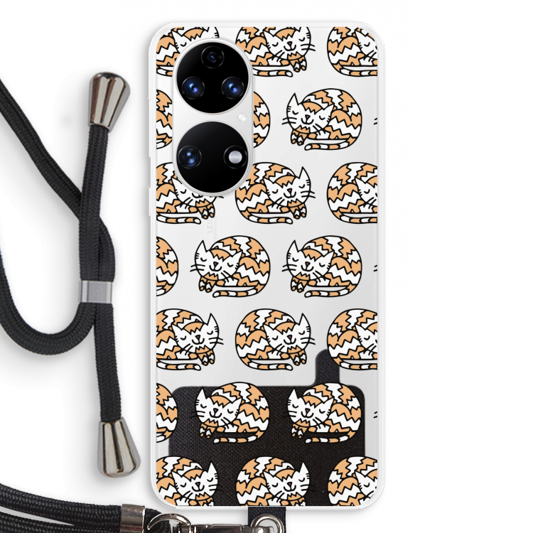 Slapende poes: Huawei P50 Transparant Hoesje met koord