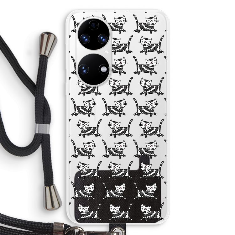 Zwarte poes: Huawei P50 Transparant Hoesje met koord
