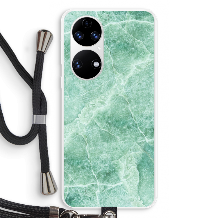 Groen marmer: Huawei P50 Transparant Hoesje met koord