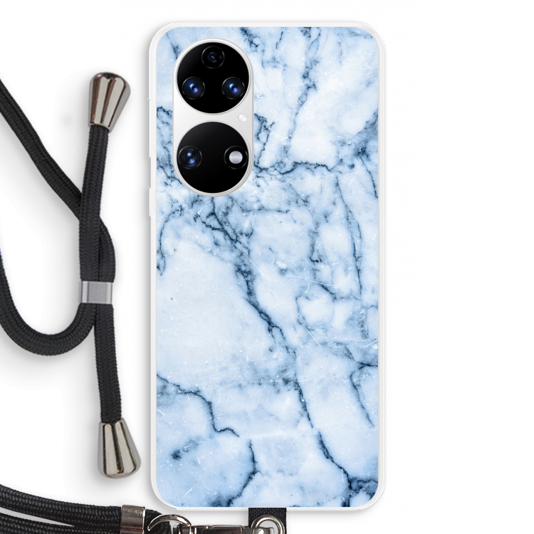 Blauw marmer: Huawei P50 Transparant Hoesje met koord