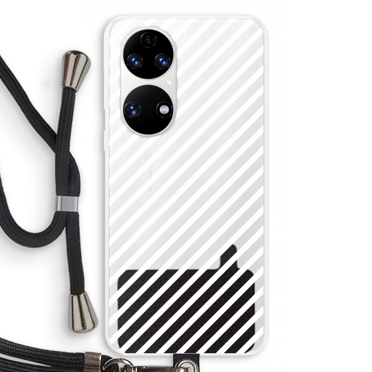 Strepen zwart-wit: Huawei P50 Transparant Hoesje met koord