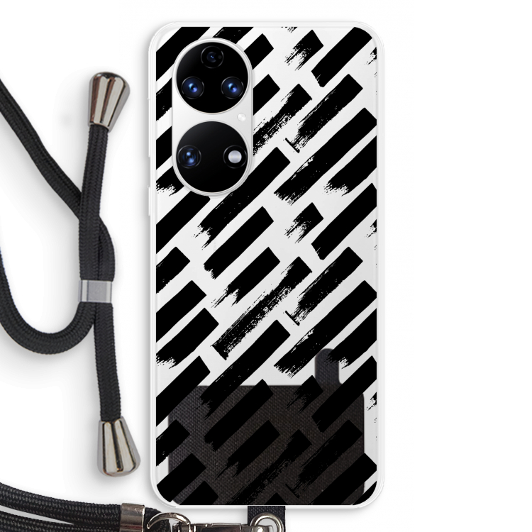 Zwarte vegen: Huawei P50 Transparant Hoesje met koord