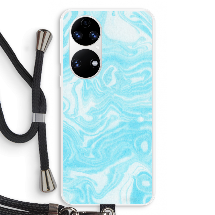 Waterverf blauw: Huawei P50 Transparant Hoesje met koord