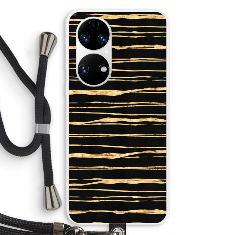 Gouden strepen: Huawei P50 Transparant Hoesje met koord