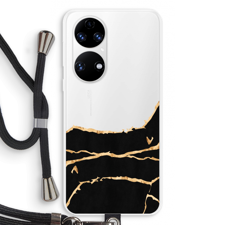 Gouden marmer: Huawei P50 Transparant Hoesje met koord