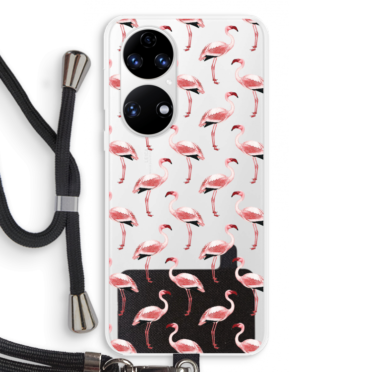 Flamingoprint groen: Huawei P50 Transparant Hoesje met koord