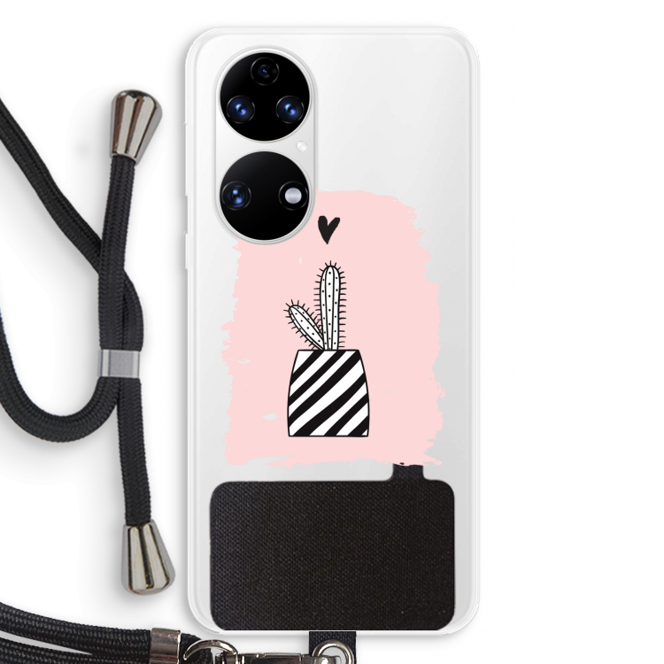 Zwart-wit cactus: Huawei P50 Transparant Hoesje met koord